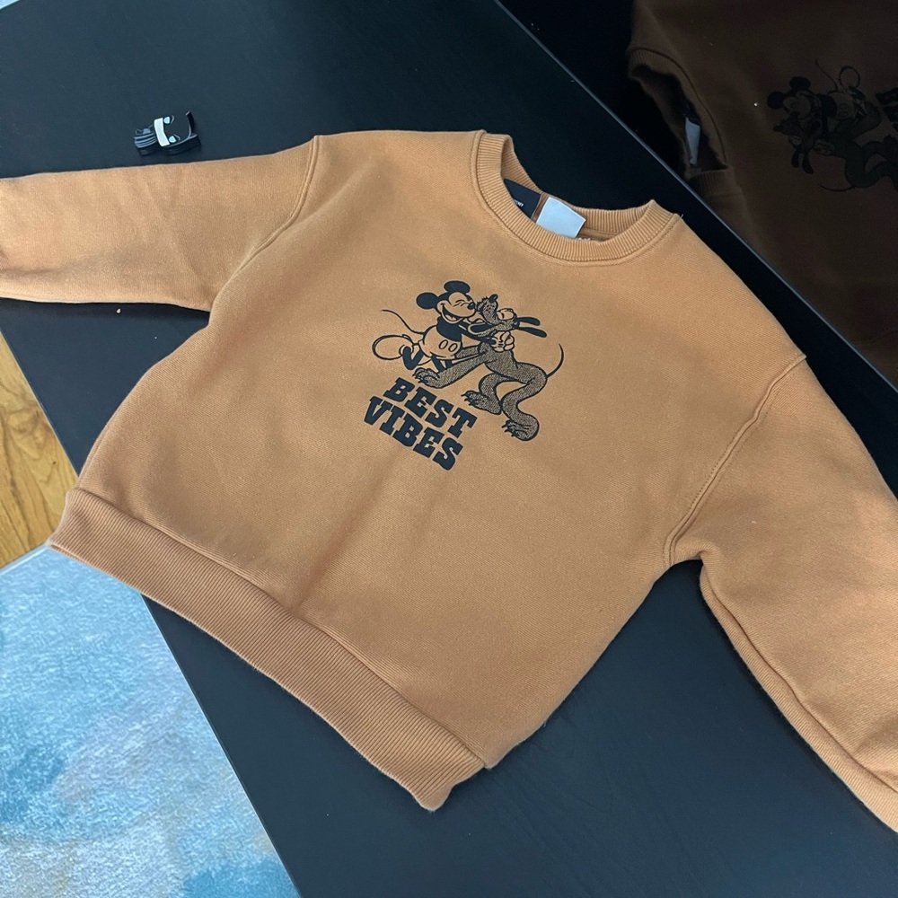 Zara Tan Sweater with Cartoon Graphic